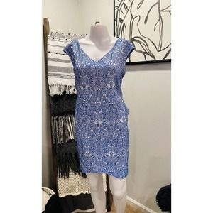 Jane Summers Women’s Dress Sz 6 Paisley Sheath Blue & White Lined